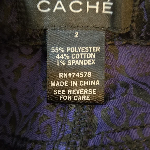 Cache Women's Low Rise Skinny Leg Pants Blue/Black Floral Jacquard Design Size 2 - Picture 6 of 11